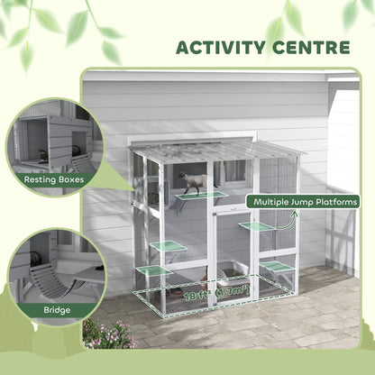 Outdoor Cat Enclosure, Window Box, Weatherproof Roof, Bridge, Resting Box, Platforms, for 2 Kittens, White Outdoor Cat Enclosures at Gallery Canada