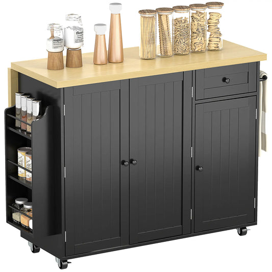 Kitchen Island Cart With Drop Leaf, Drawer, Rack, Black Kitchen Islands & Kitchen Carts Black, Natural at Gallery Canada