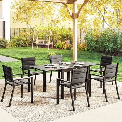 Aluminum Expandable Outdoor Dining Set, 6 Stackable Chairs, Black Outdoor Dining Sets at Gallery Canada