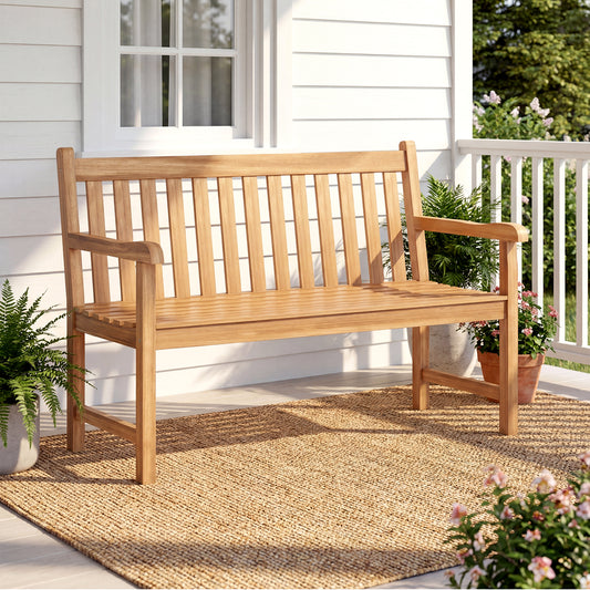 51 Inch Teak Outdoor Porch Bench, 3-Seat Solid Wood Garden Patio Bench Outdoor Benches Natural at Gallery Canada