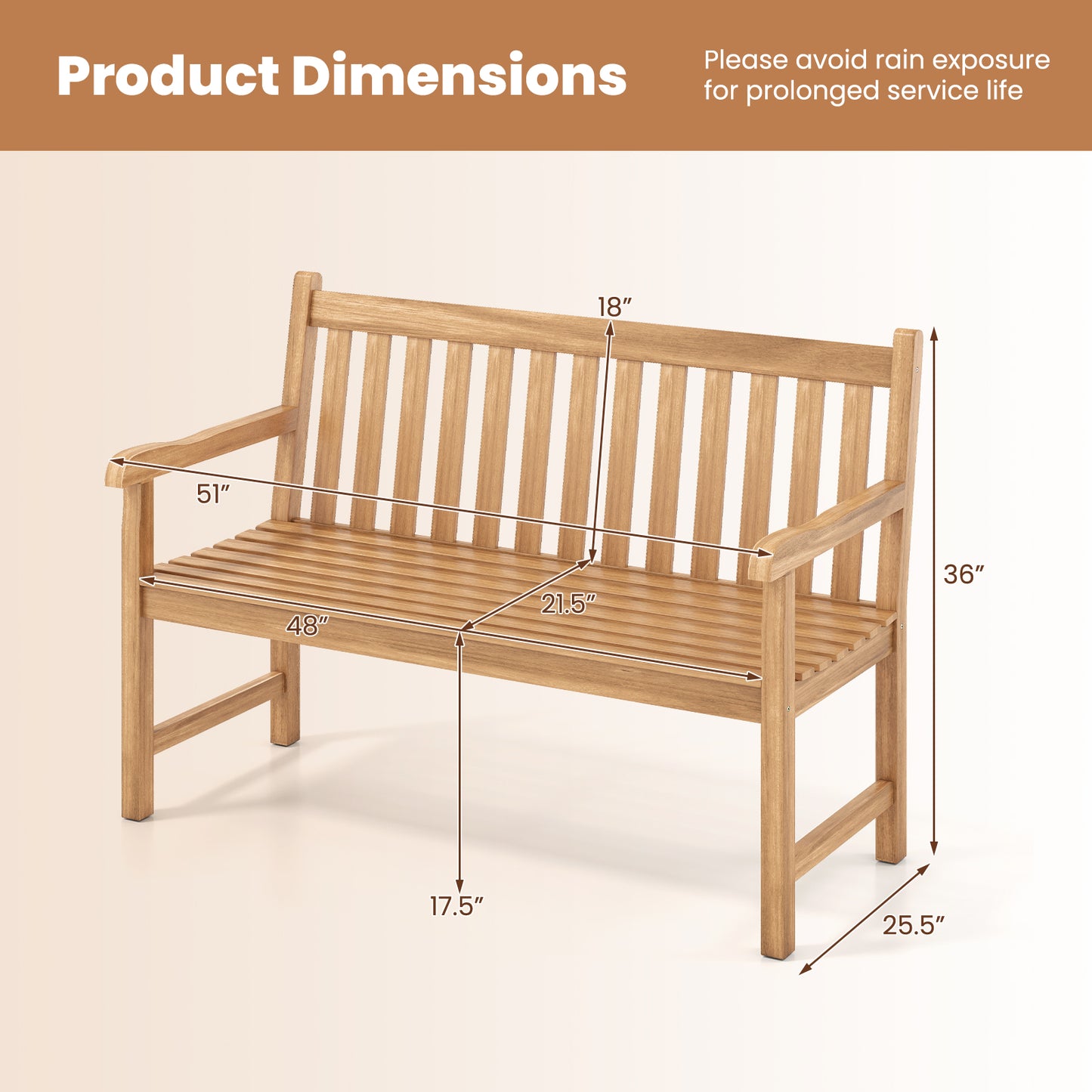 51 Inch Teak Outdoor Porch Bench, 3-Seat Solid Wood Garden Patio Bench Outdoor Benches at Gallery Canada