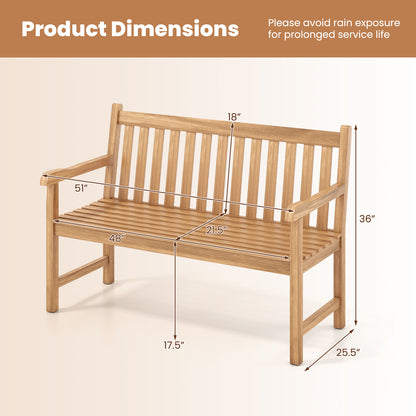 51 Inch Teak Outdoor Porch Bench, 3-Seat Solid Wood Garden Patio Bench Outdoor Benches at Gallery Canada