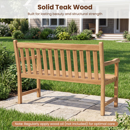 51 Inch Teak Outdoor Porch Bench, 3-Seat Solid Wood Garden Patio Bench Outdoor Benches at Gallery Canada