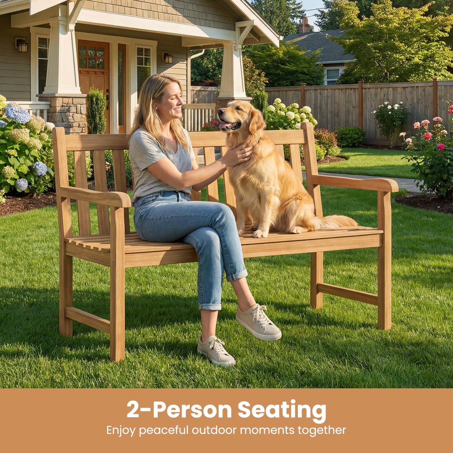 51 Inch Teak Outdoor Porch Bench, 3-Seat Solid Wood Garden Patio Bench Outdoor Benches at Gallery Canada