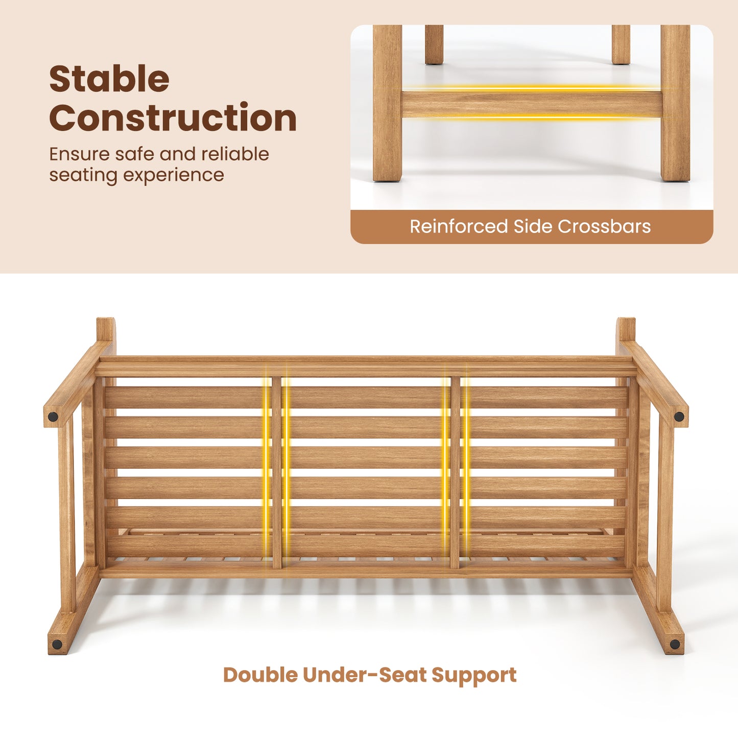 51 Inch Teak Outdoor Porch Bench, 3-Seat Solid Wood Garden Patio Bench Outdoor Benches at Gallery Canada