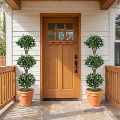 51" Artificial Triple Ball Boxwood Topiary Tree, 59 Blossoms, Set of 2, White Faux Plants at Gallery Canada