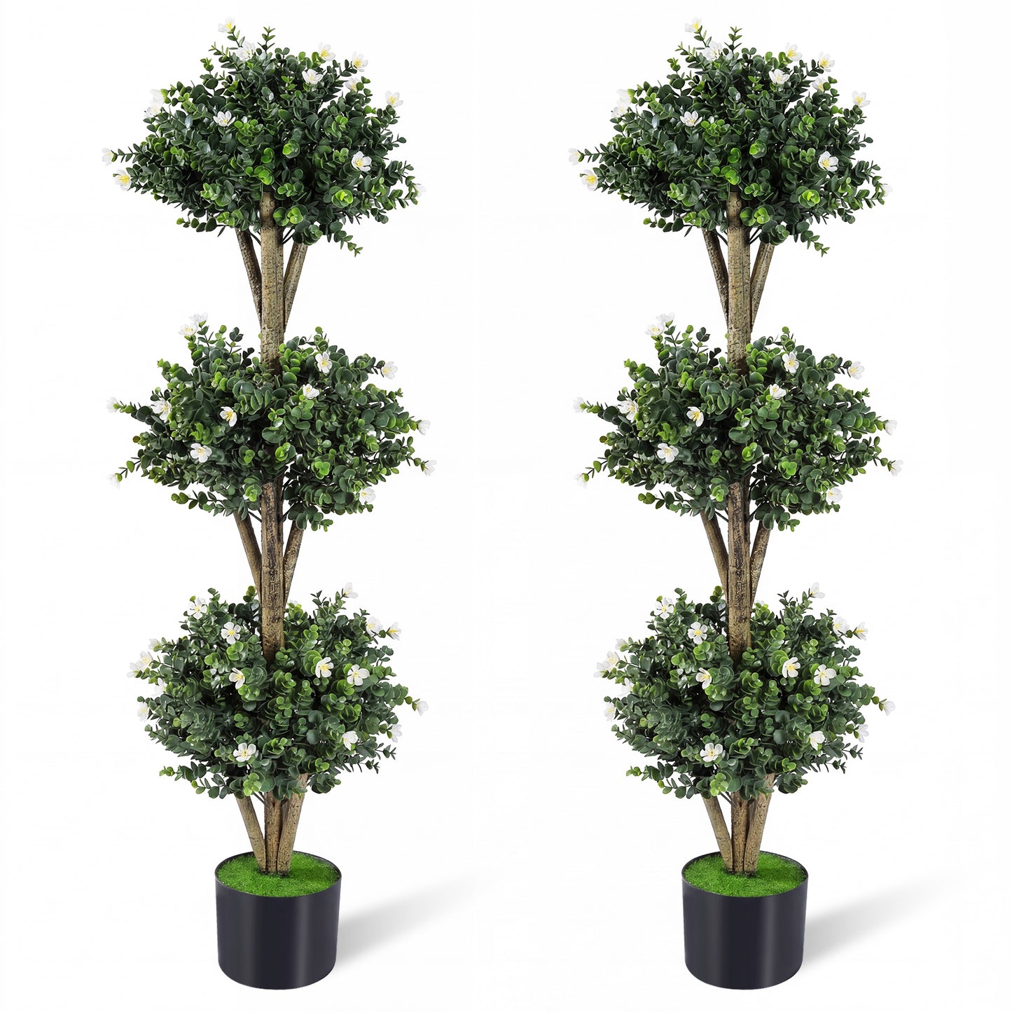 51" Artificial Triple Ball Boxwood Topiary Tree, 59 Blossoms, Set of 2, White Faux Plants at Gallery Canada