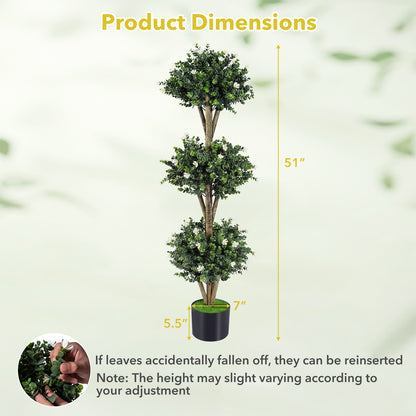 51" Artificial Triple Ball Boxwood Topiary Tree, 59 Blossoms, Set of 2, White Faux Plants at Gallery Canada