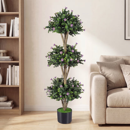 51" Artificial Triple Ball Boxwood Topiary Tree, 59 Blossoms, Purple Faux Plants at Gallery Canada