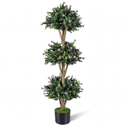 51" Artificial Triple Ball Boxwood Topiary Tree, 59 Blossoms, Purple Faux Plants Purple at Gallery Canada