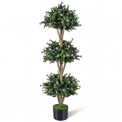 51" Artificial Triple Ball Boxwood Topiary Tree, 59 Blossoms, Purple Faux Plants at Gallery Canada
