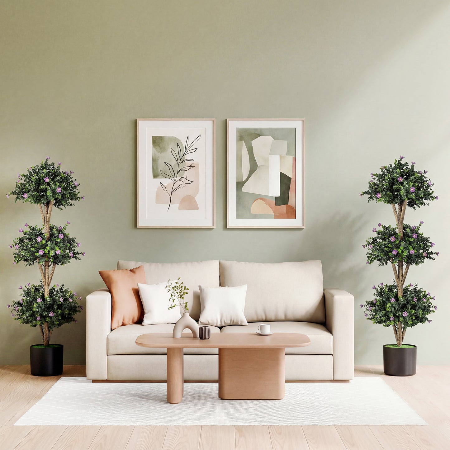 51" Artificial Triple Ball Boxwood Topiary Tree, 59 Blossoms, Purple Faux Plants at Gallery Canada