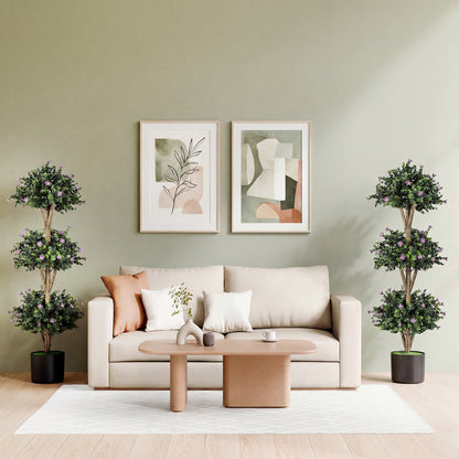 51" Artificial Triple Ball Boxwood Topiary Tree, 59 Blossoms, Purple Faux Plants at Gallery Canada