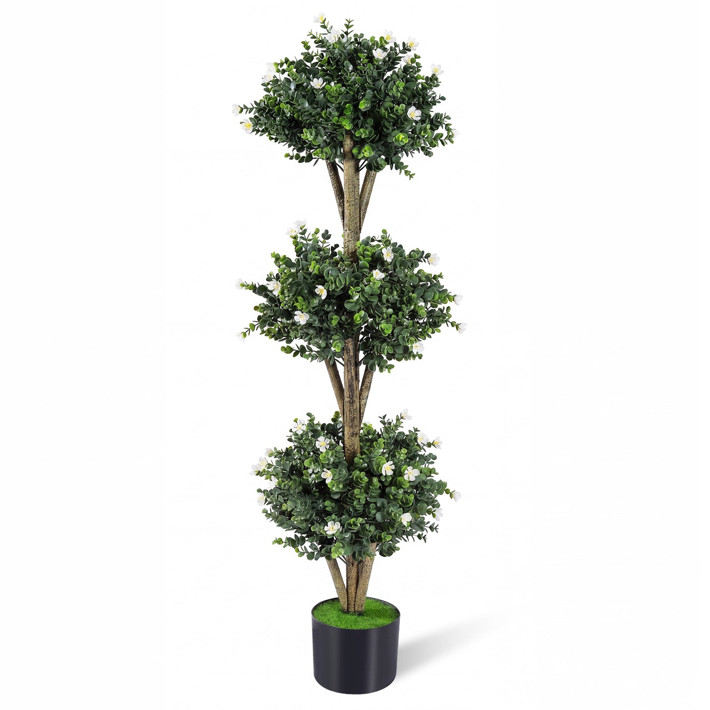 51" Artificial Triple Ball Boxwood Topiary Tree, 59 Blossoms, White Faux Plants at Gallery Canada
