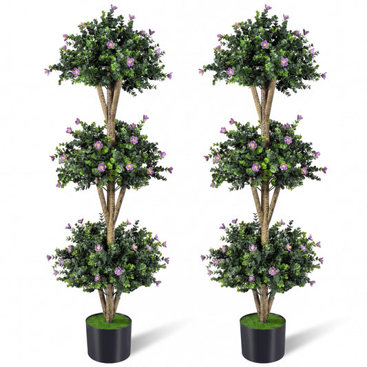 51" Artificial Triple Ball Boxwood Topiary Tree, 59 Blossoms Set Of 2, Purple Faux Plants Purple at Gallery Canada