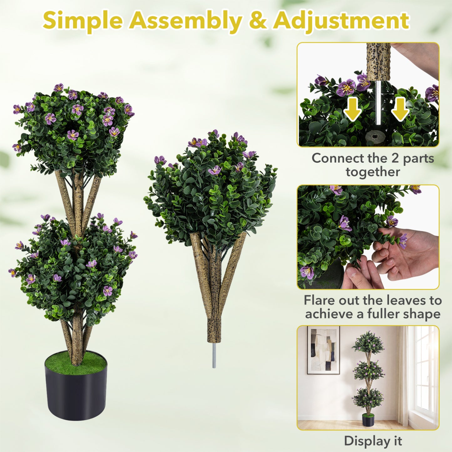 51" Artificial Triple Ball Boxwood Topiary Tree, 59 Blossoms Set Of 2, Purple Faux Plants at Gallery Canada