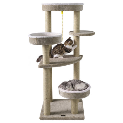 51" Carpeted Cat Tree with Plush Perches, Beige Cat Trees Condos & Scratchers Beige at Gallery Canada