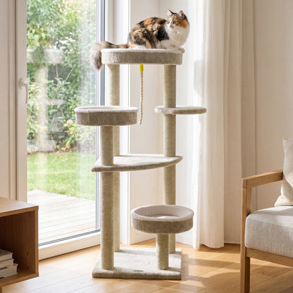 51" Carpeted Cat Tree with Plush Perches, Beige Cat Trees Condos & Scratchers at Gallery Canada