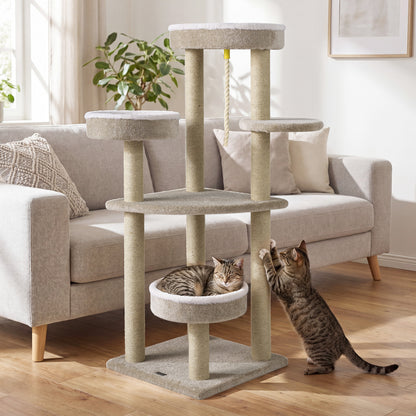 51" Carpeted Cat Tree with Plush Perches, Beige Cat Trees Condos & Scratchers at Gallery Canada