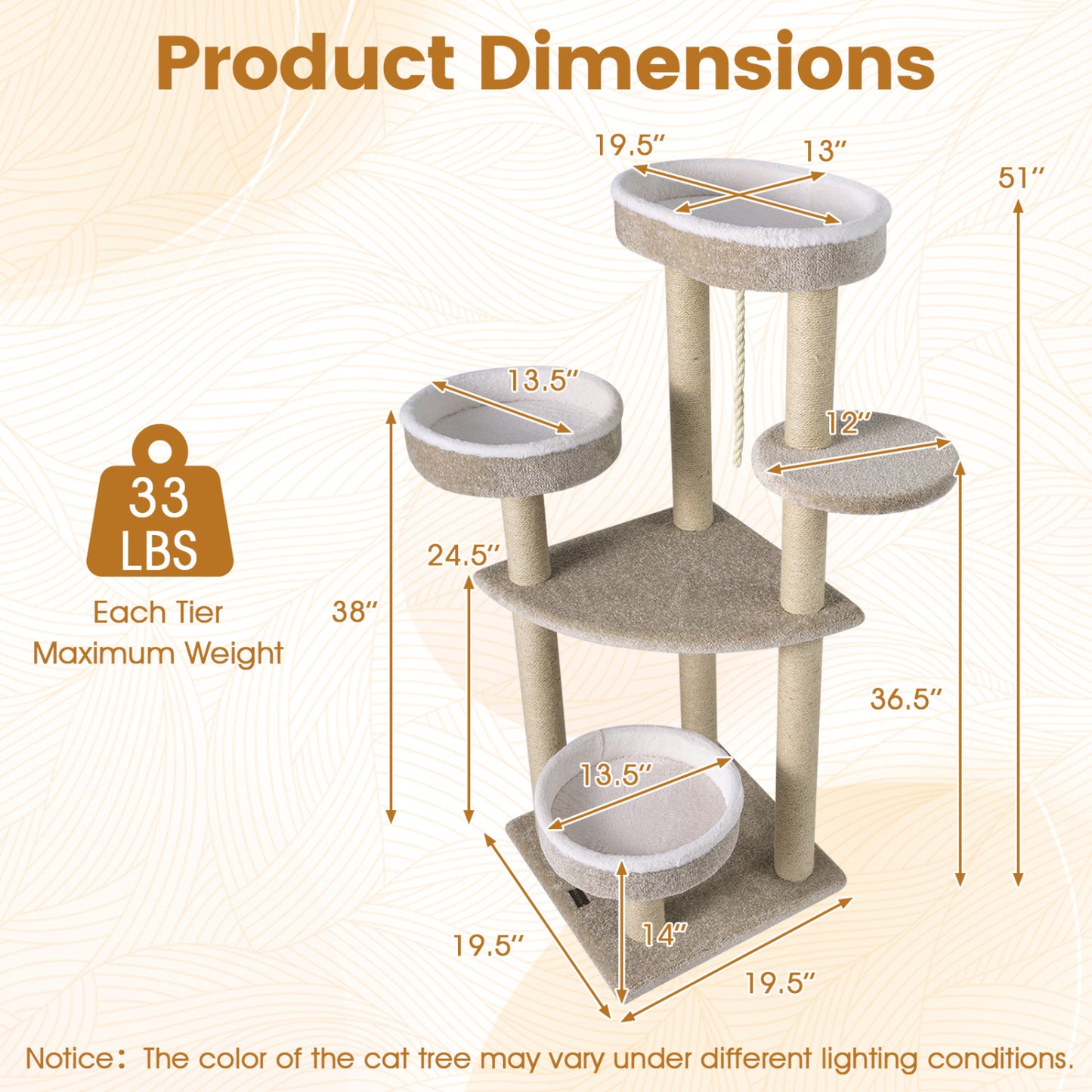 51" Carpeted Cat Tree with Plush Perches, Beige Cat Trees Condos & Scratchers at Gallery Canada