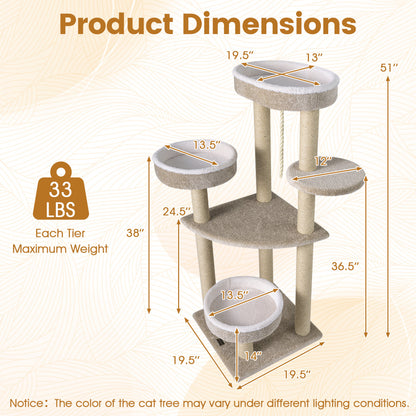 51" Carpeted Cat Tree with Plush Perches, Beige Cat Trees Condos & Scratchers at Gallery Canada