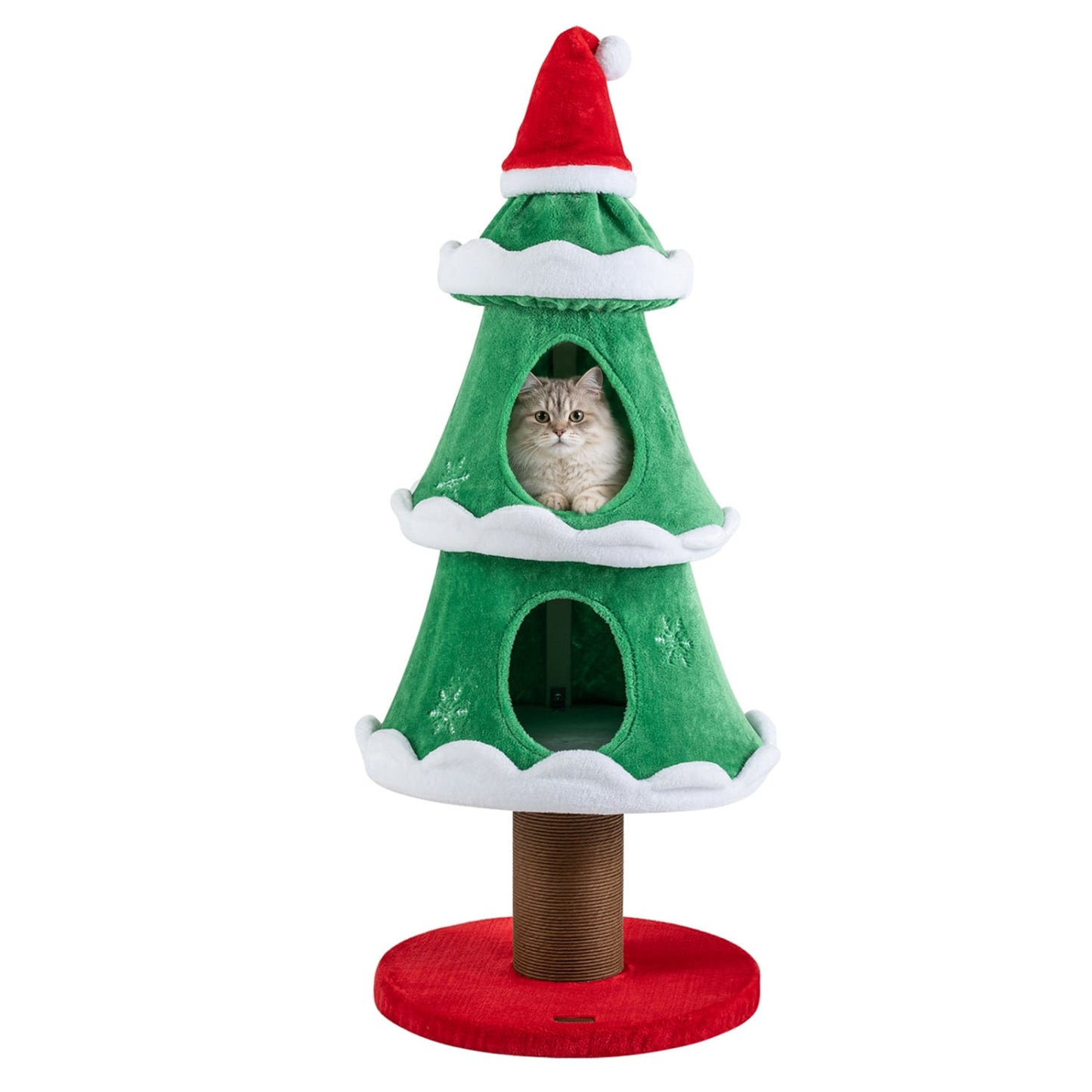 51" Christmas Cat Tree, 2 Cozy Condos, Scratching Post, Green