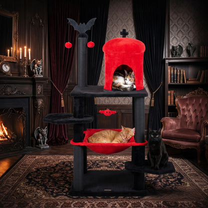 51” Gothic Multi-level Cat Tree with Spider Hanging Toy for Black Halloween, Red Cat Trees Condos & Scratchers at Gallery Canada