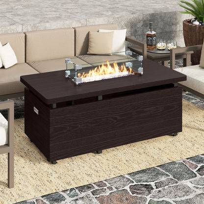 51 Inch Propane Fire Pit Table with Removable Lid, Brown Fire Pit Tables at Gallery Canada