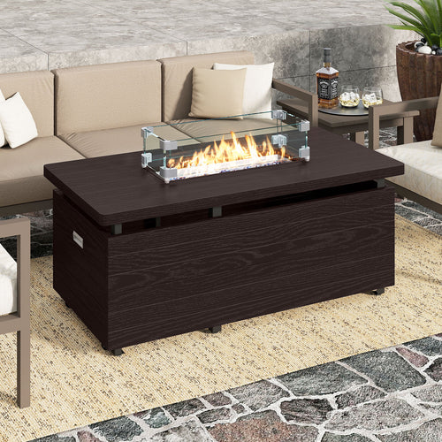 51 Inch Propane Fire Pit Table with Removable Lid, Brown
