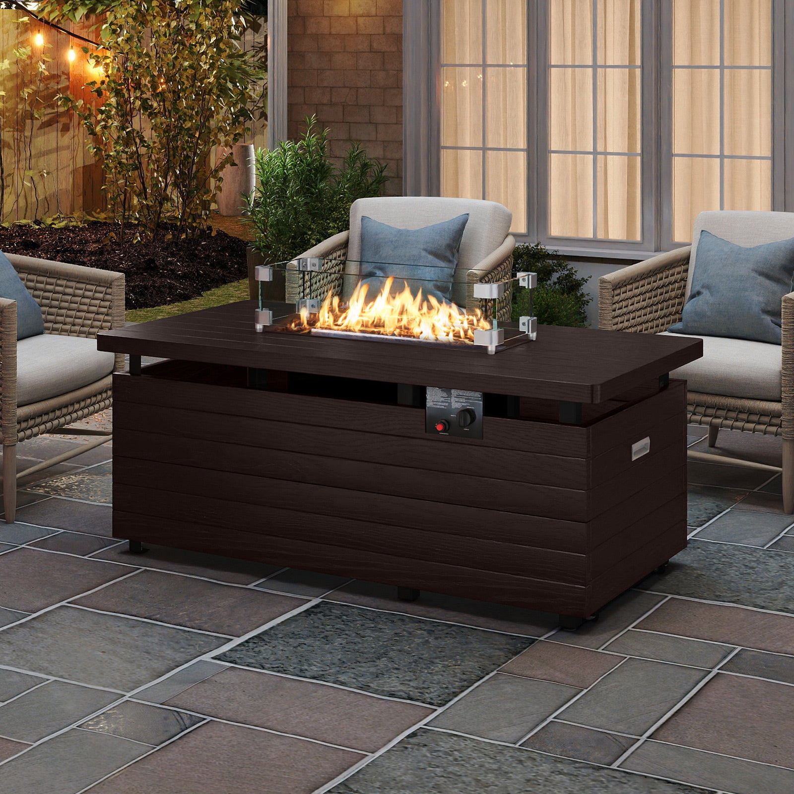 51 Inch Propane Fire Pit Table with Removable Lid, Brown Fire Pit Tables at Gallery Canada