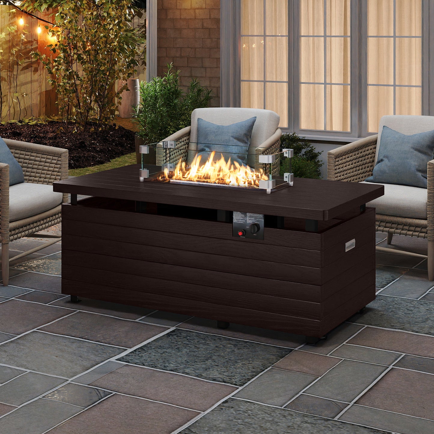 51 Inch Propane Fire Pit Table with Removable Lid, Brown Fire Pit Tables at Gallery Canada