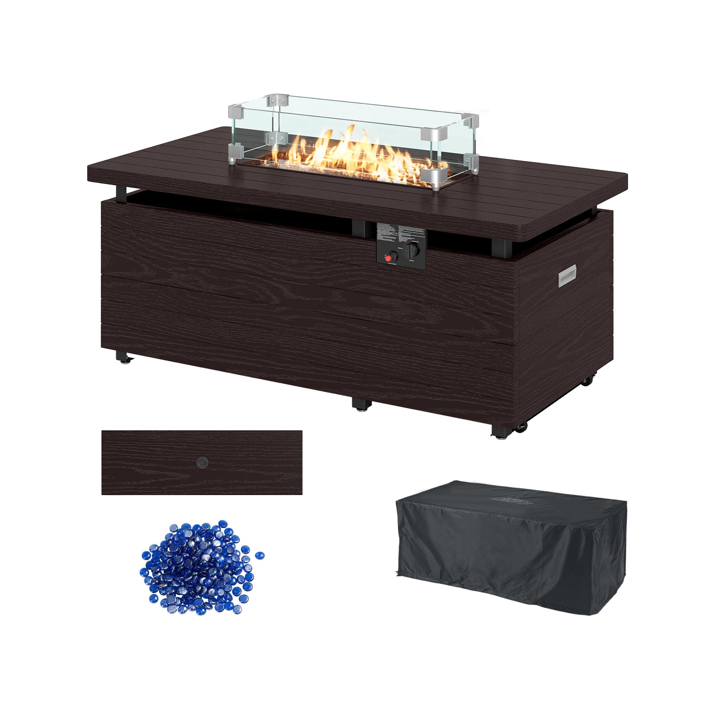 51 Inch Propane Fire Pit Table with Removable Lid, Brown Fire Pit Tables Brown at Gallery Canada