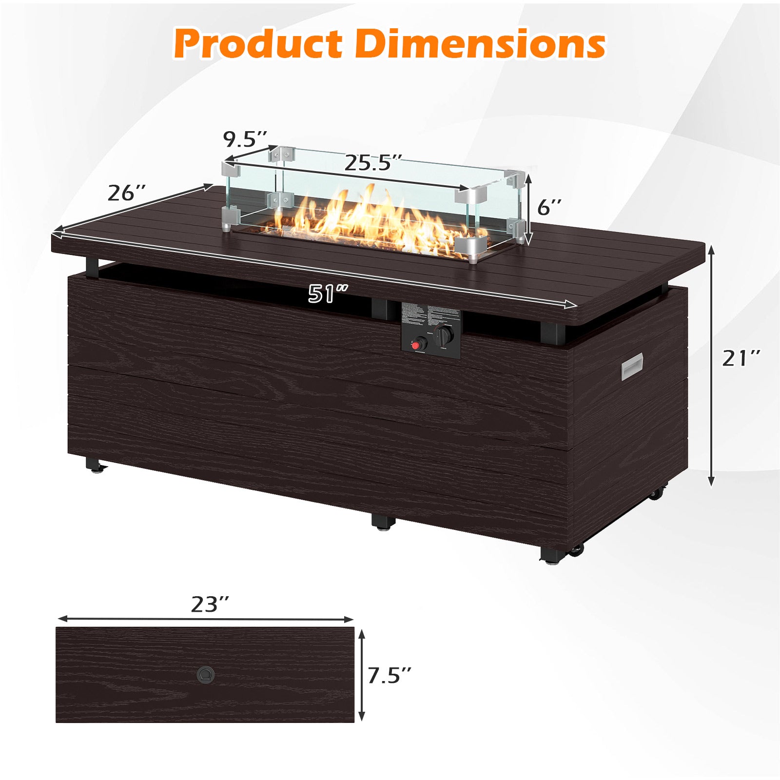 51 Inch Propane Fire Pit Table with Removable Lid, Brown Fire Pit Tables at Gallery Canada