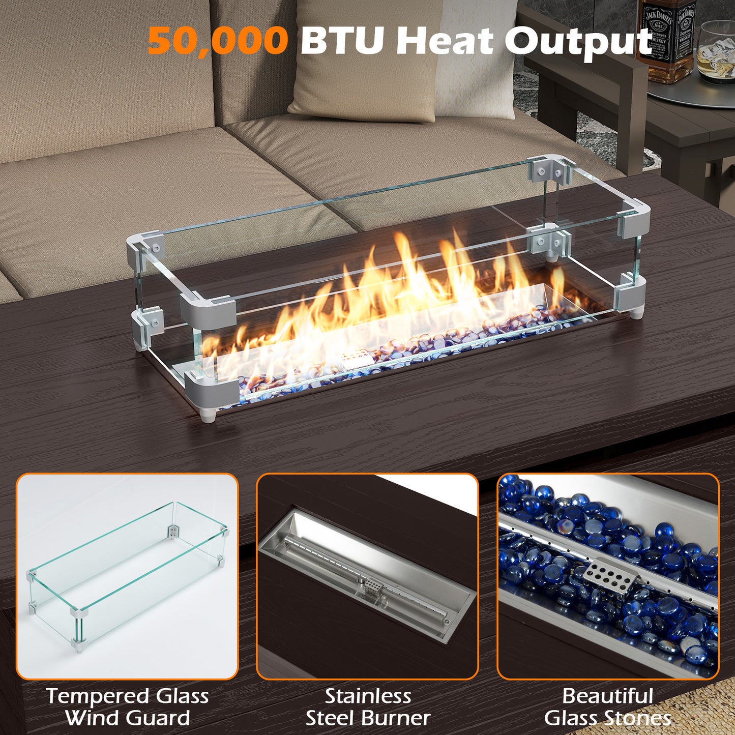 51 Inch Propane Fire Pit Table with Removable Lid, Brown Fire Pit Tables at Gallery Canada