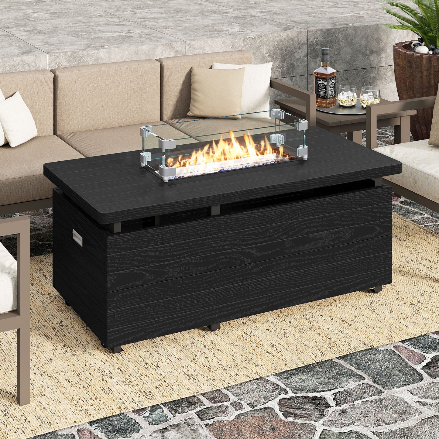 51 Inch Propane Fire Pit Table with Removable Lid, Black Fire Pit Tables at Gallery Canada
