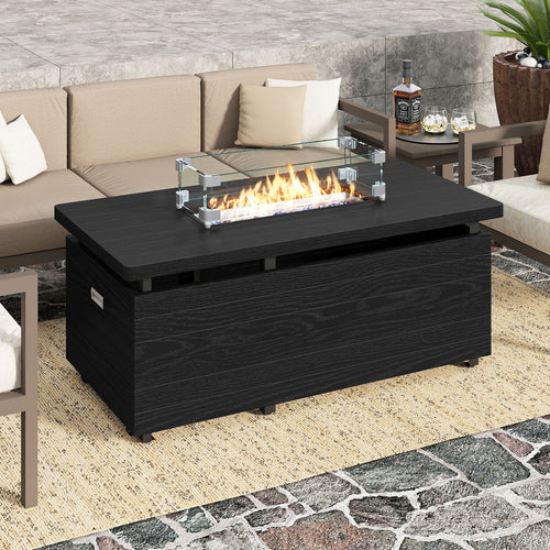 51 Inch Propane Fire Pit Table with Removable Lid, Black