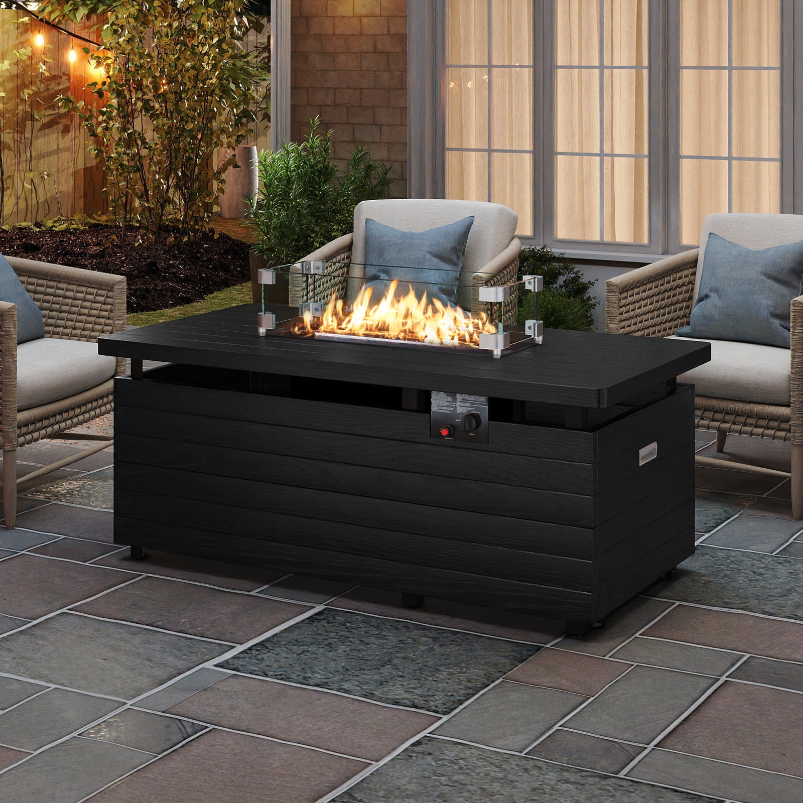 51 Inch Propane Fire Pit Table with Removable Lid, Black Fire Pit Tables at Gallery Canada