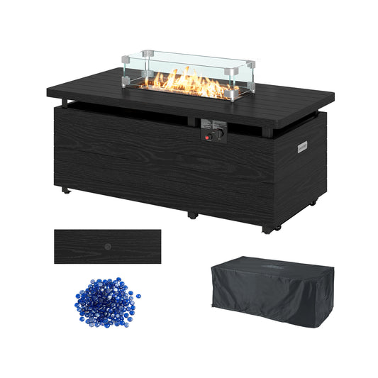 51 Inch Propane Fire Pit Table with Removable Lid, Black Fire Pit Tables Black at Gallery Canada