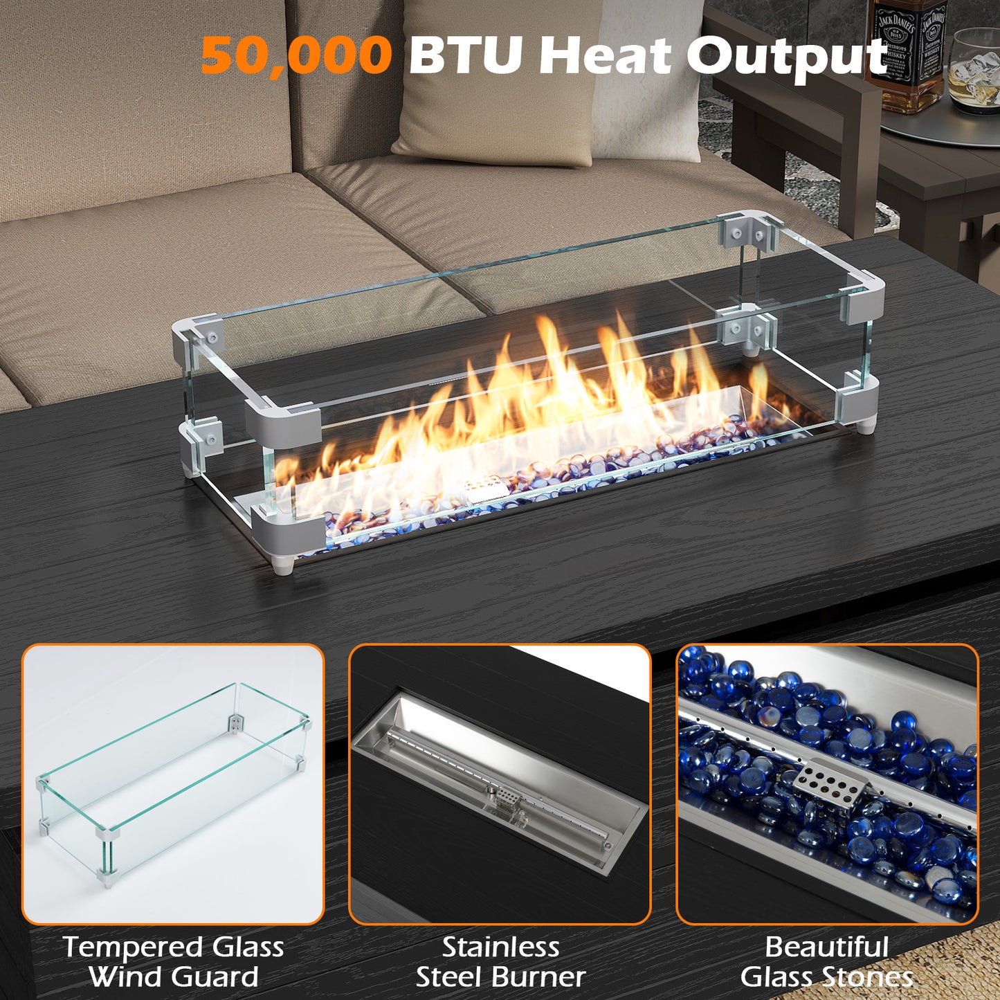 51 Inch Propane Fire Pit Table with Removable Lid, Black Fire Pit Tables at Gallery Canada