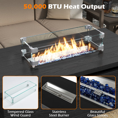 51 Inch Propane Fire Pit Table with Removable Lid, Black Fire Pit Tables at Gallery Canada