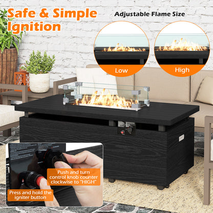 51 Inch Propane Fire Pit Table with Removable Lid, Black Fire Pit Tables at Gallery Canada