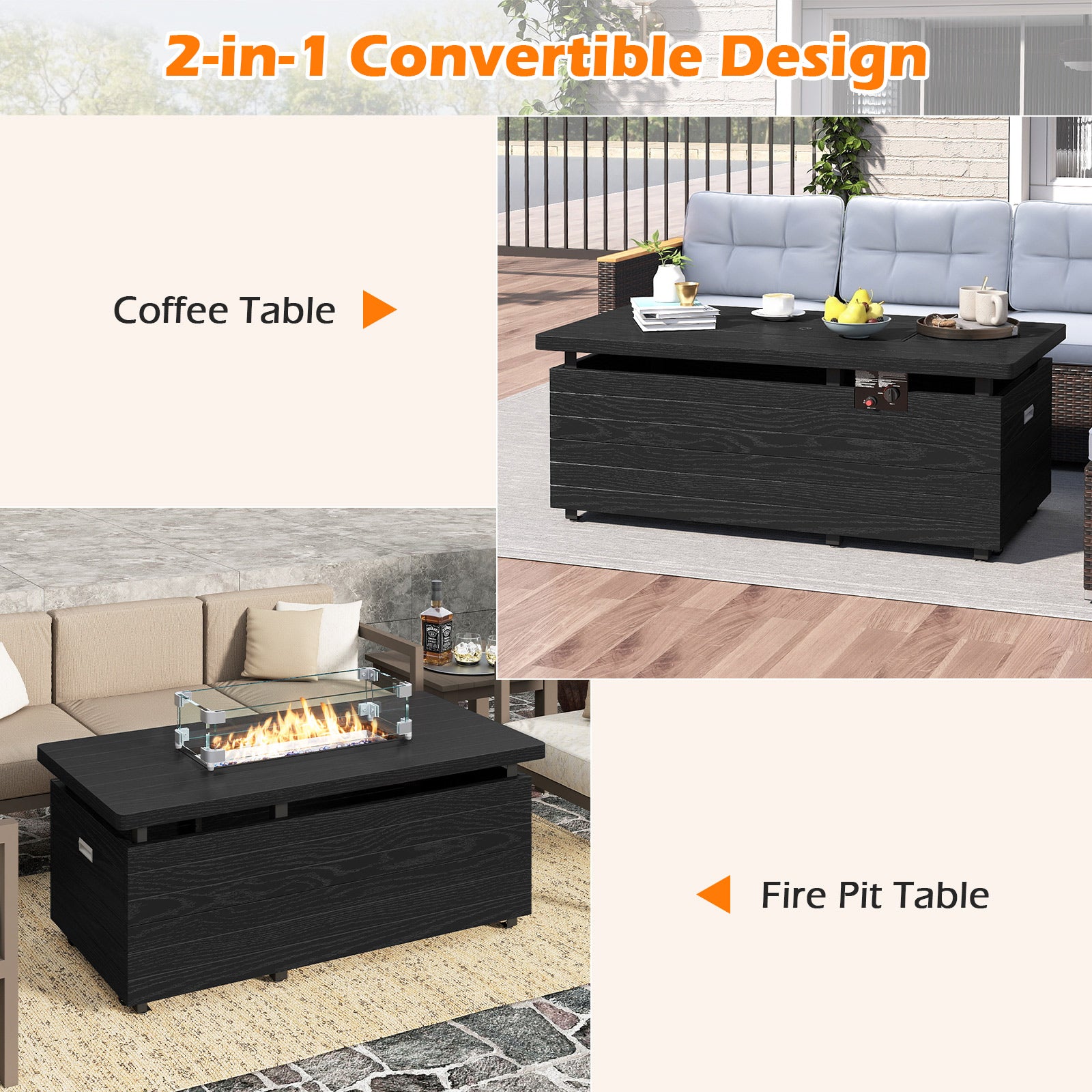 51 Inch Propane Fire Pit Table with Removable Lid, Black Fire Pit Tables at Gallery Canada