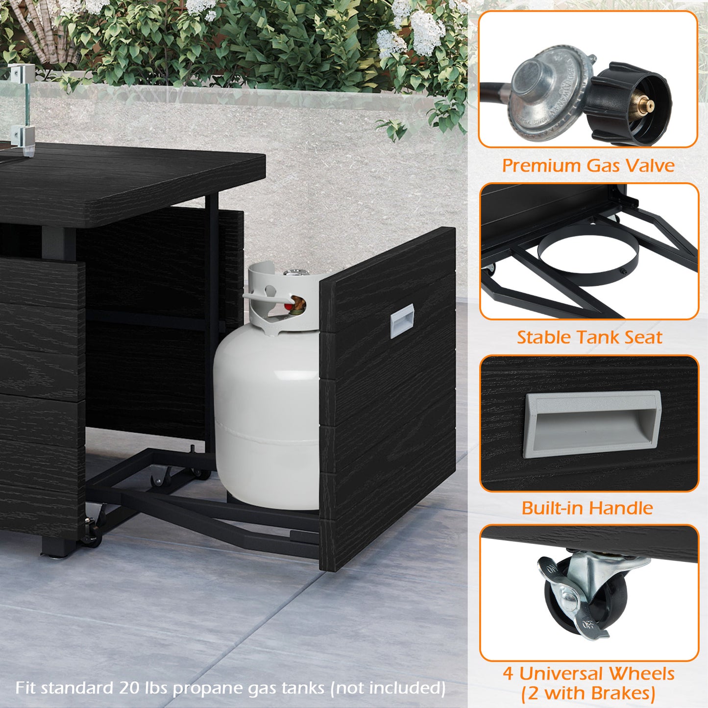 51 Inch Propane Fire Pit Table with Removable Lid, Black Fire Pit Tables at Gallery Canada