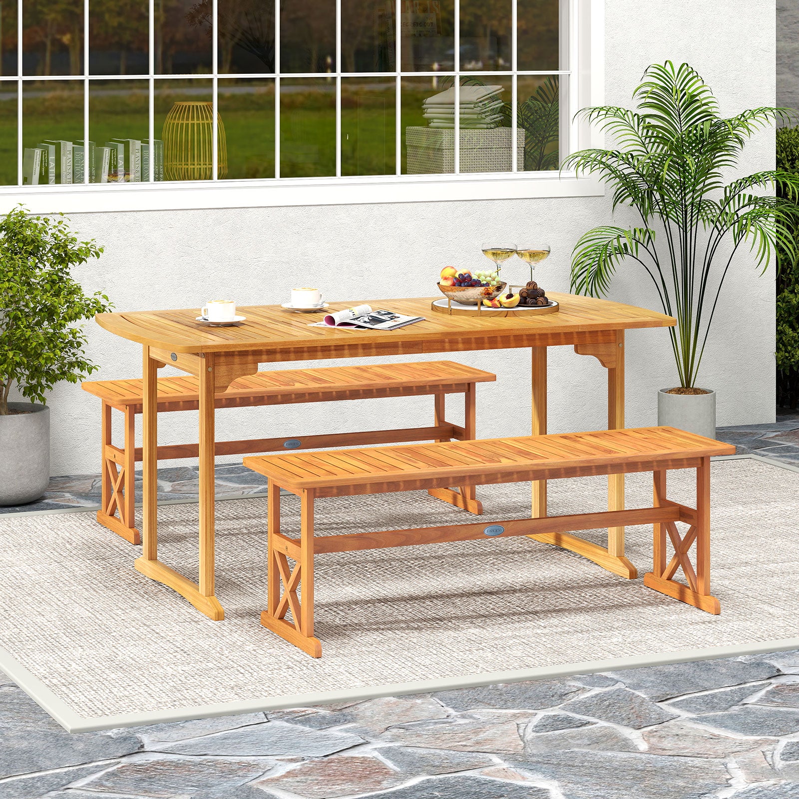 51 Inches Outdoor Acacia Wood Bench with Slatted Seat and 800 lbs Weight Capacity-1 Piece Outdoor Benches at Gallery Canada