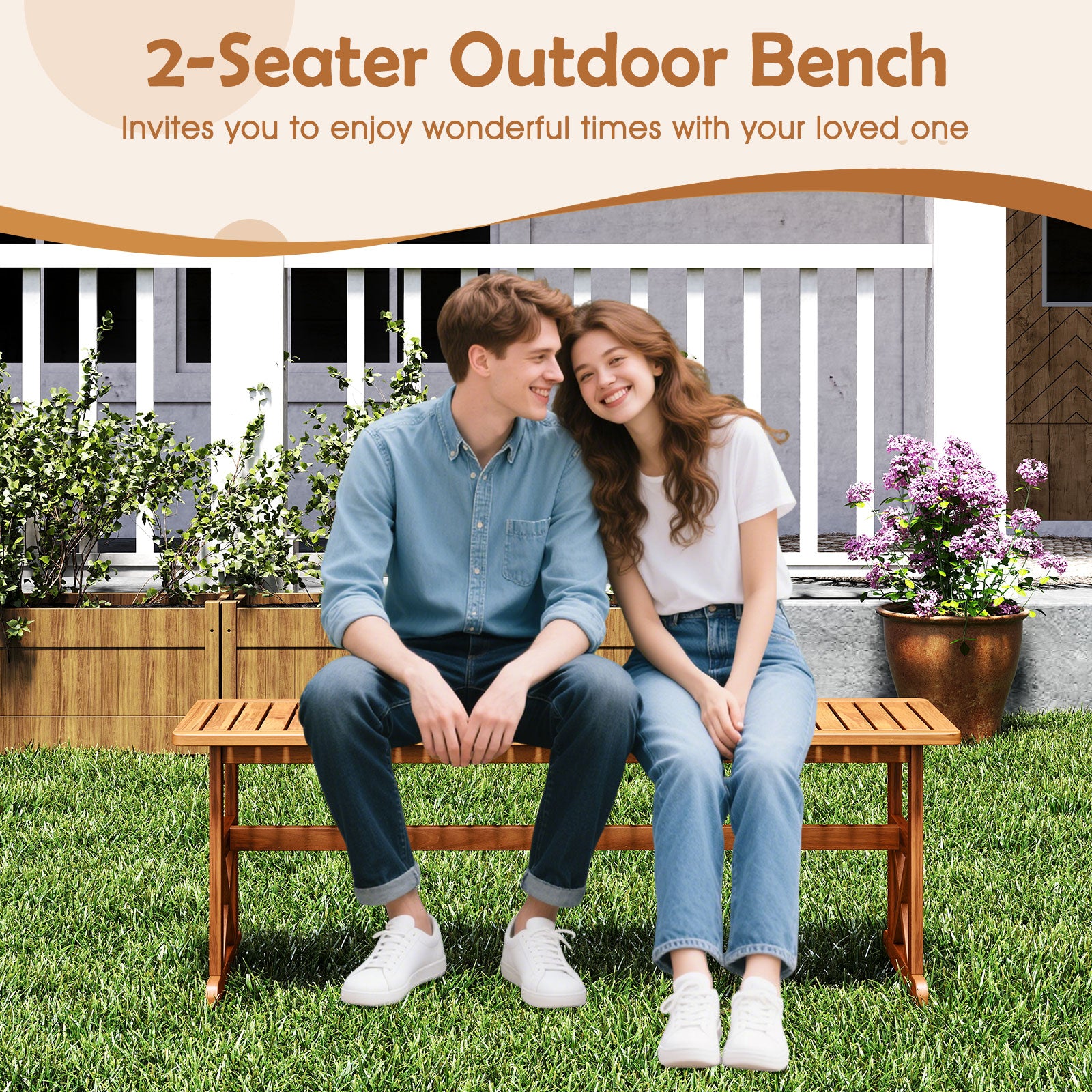 51 Inches Outdoor Acacia Wood Bench with Slatted Seat and 800 lbs Weight Capacity-1 Piece Outdoor Benches at Gallery Canada