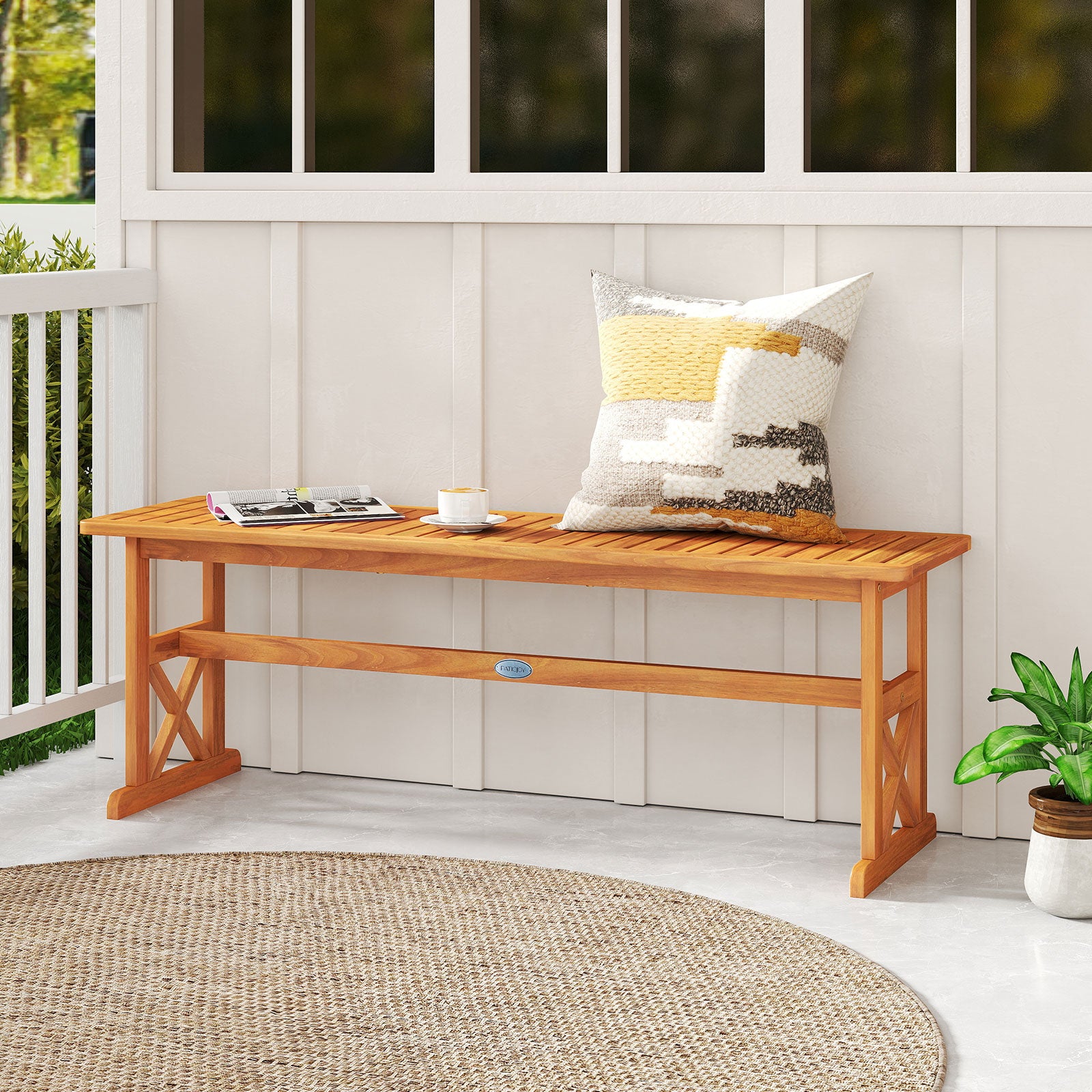 51 Inches Outdoor Acacia Wood Bench with Slatted Seat and 800 lbs Weight Capacity-2 Pieces Outdoor Benches at Gallery Canada