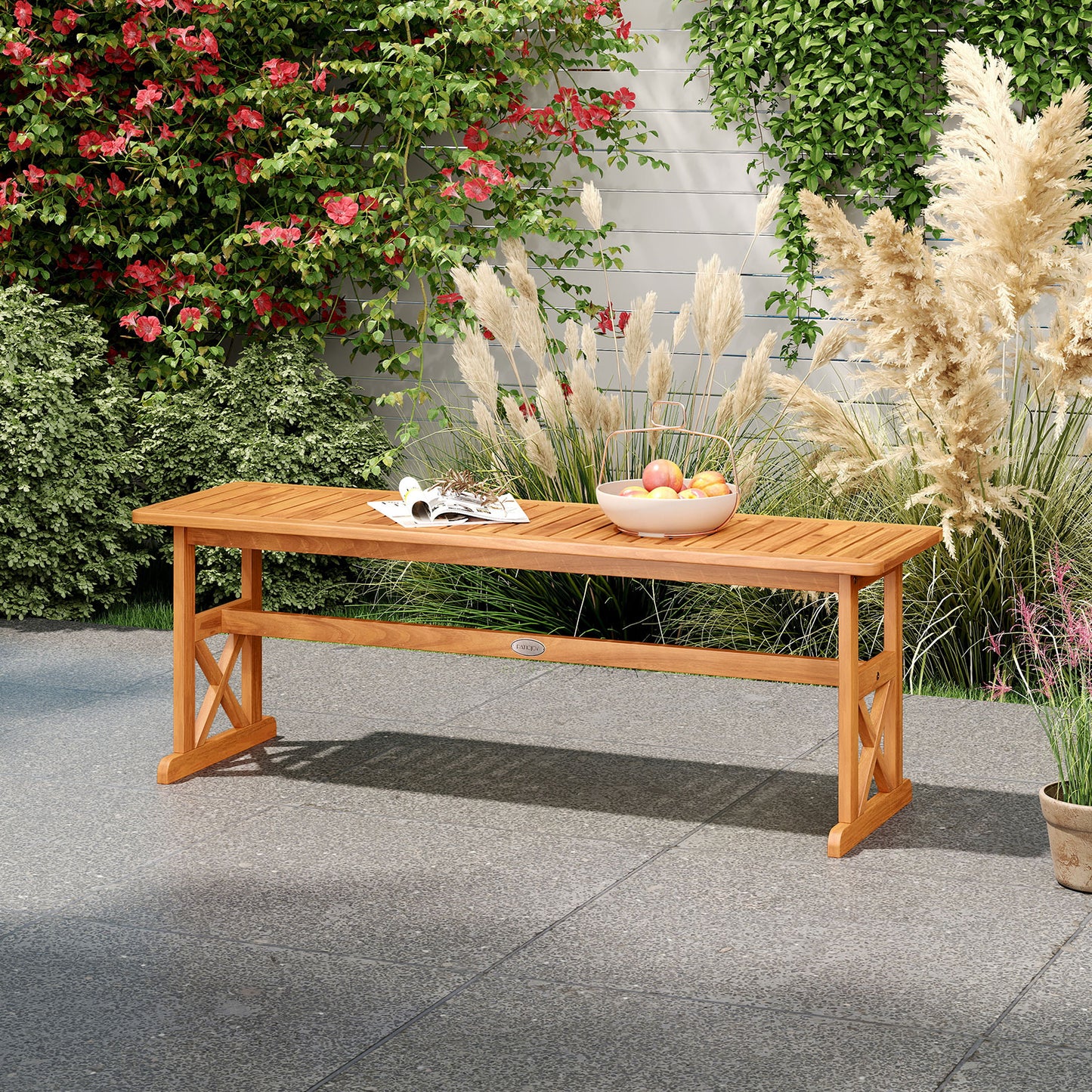 51 Inches Outdoor Acacia Wood Bench with Slatted Seat and 800 lbs Weight Capacity-2 Pieces Outdoor Benches at Gallery Canada