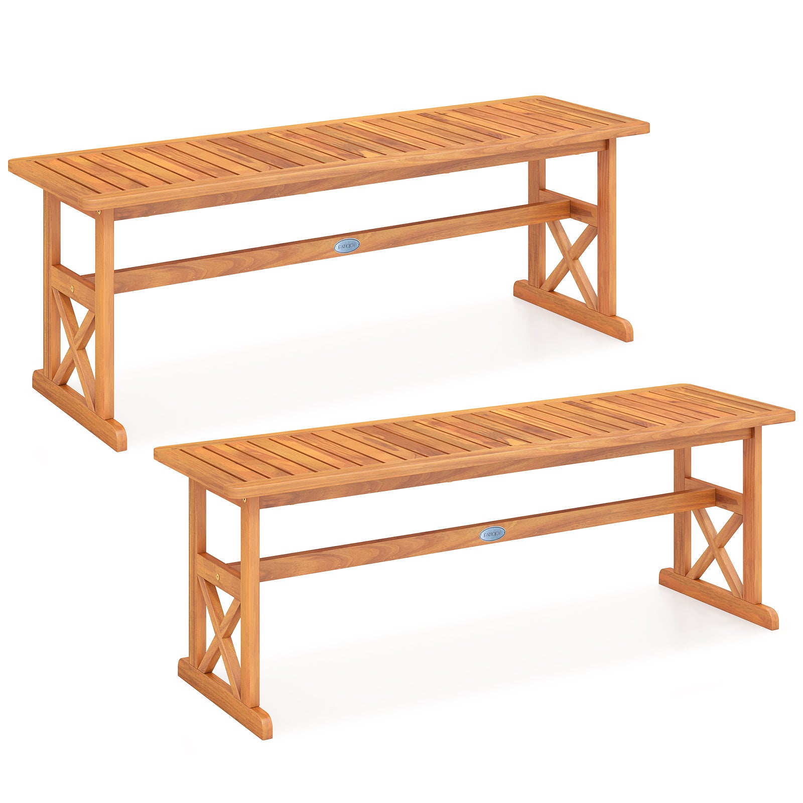 51 Inch Acacia Wood Outdoor Bench, Slatted Seat, 800 Lbs Capacity Outdoor Benches at Gallery Canada