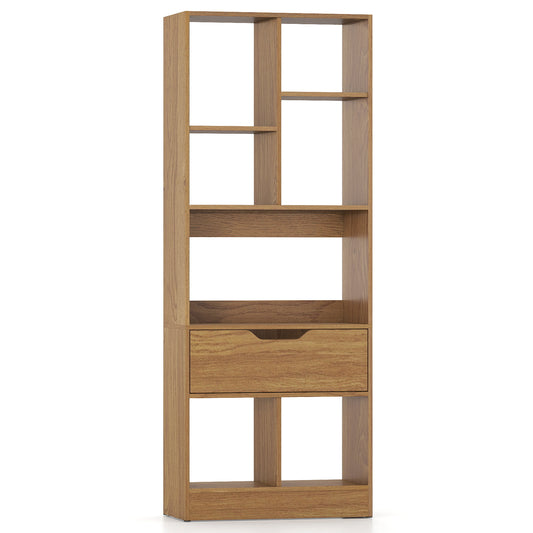 51inch Tall Freestanding Bookcase with Drawer 7-Cube Storage Organizer, Natural Bookcases Natural at Gallery Canada