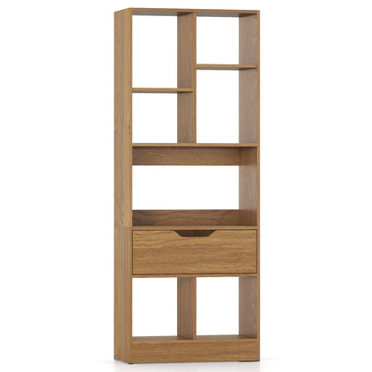 51inch Tall Freestanding Bookcase with Drawer 7-Cube Storage Organizer, Natural Bookcases at Gallery Canada